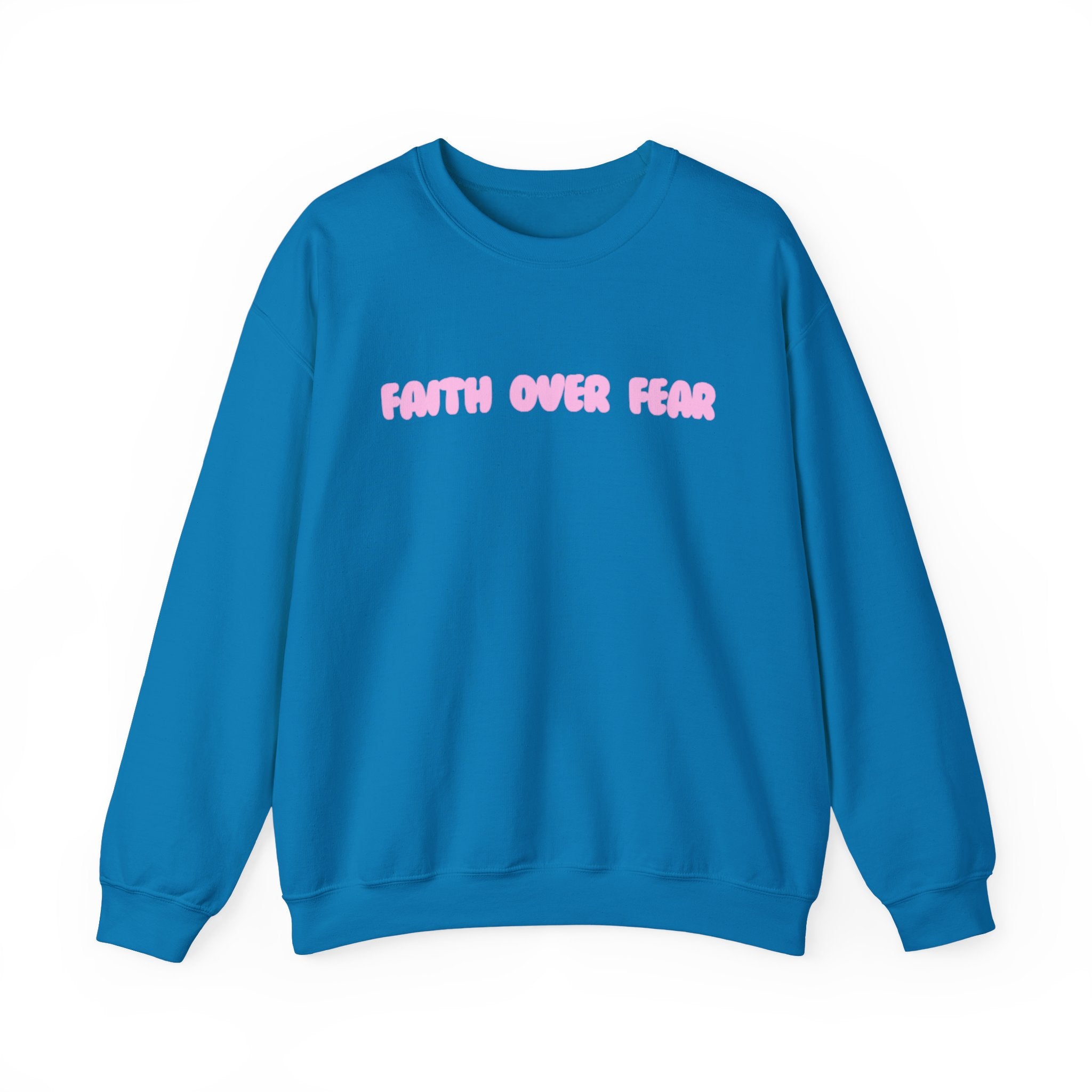 Faith Over Fear Crewneck Sweatshirt — Pink Retro Typography Christian Sweatshirt