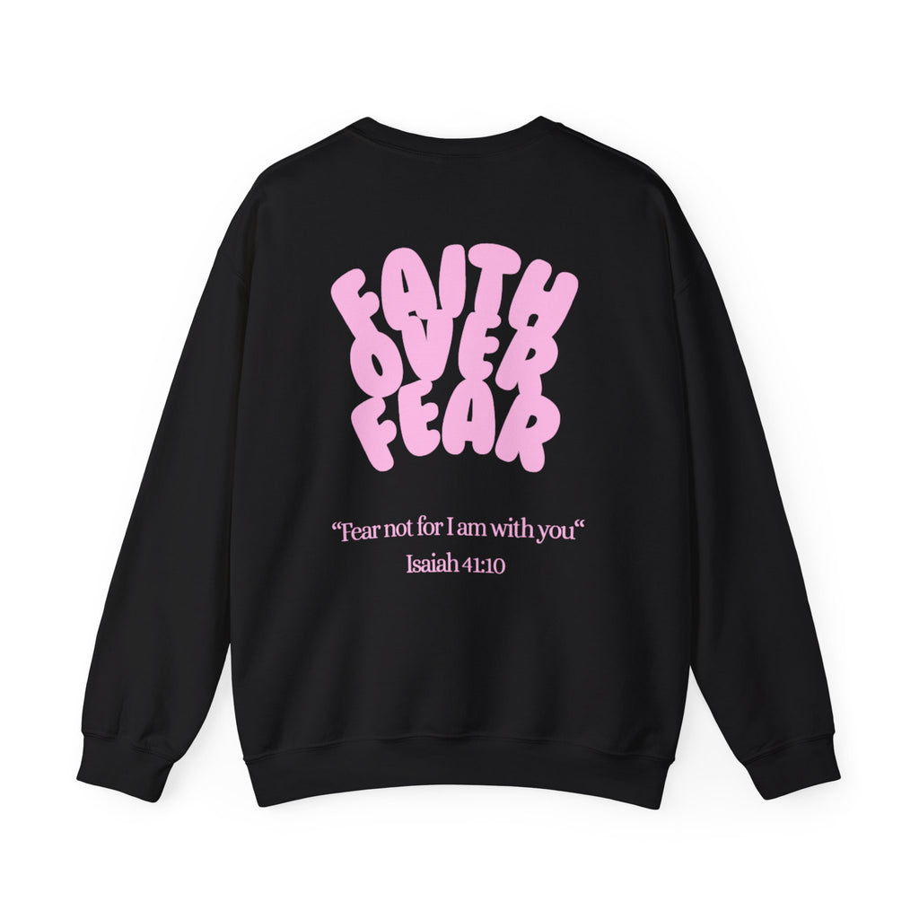 Faith Over Fear Crewneck Sweatshirt — Pink Retro Typography Christian Sweatshirt