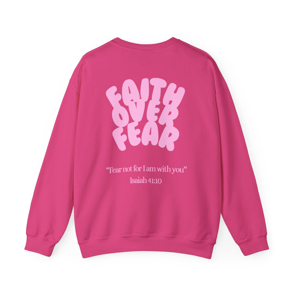 Faith Over Fear Crewneck Sweatshirt — Pink Retro Typography Christian Sweatshirt