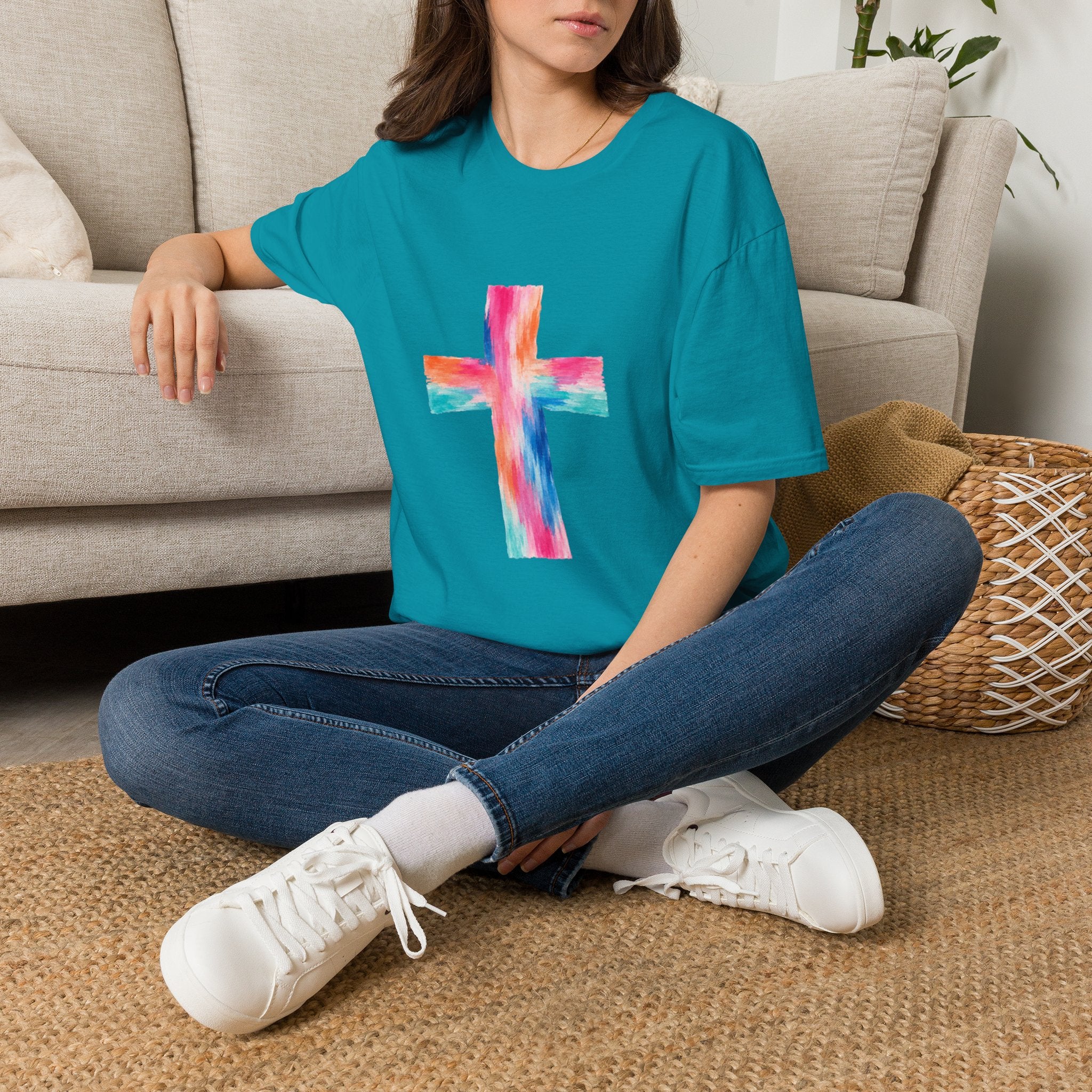 Watercolor Cross T-Shirt — Colorful Christian Faith Tee