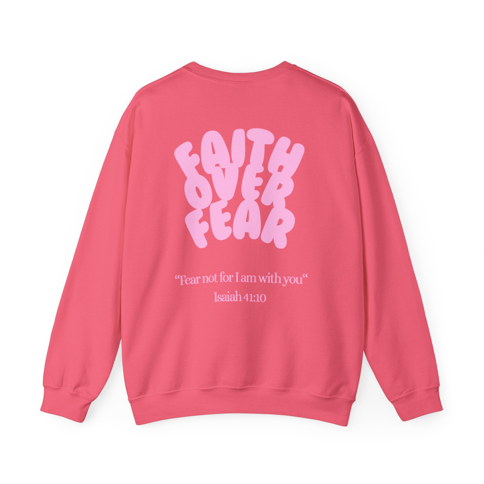 Faith Over Fear Crewneck Sweatshirt — Pink Retro Typography Christian Sweatshirt