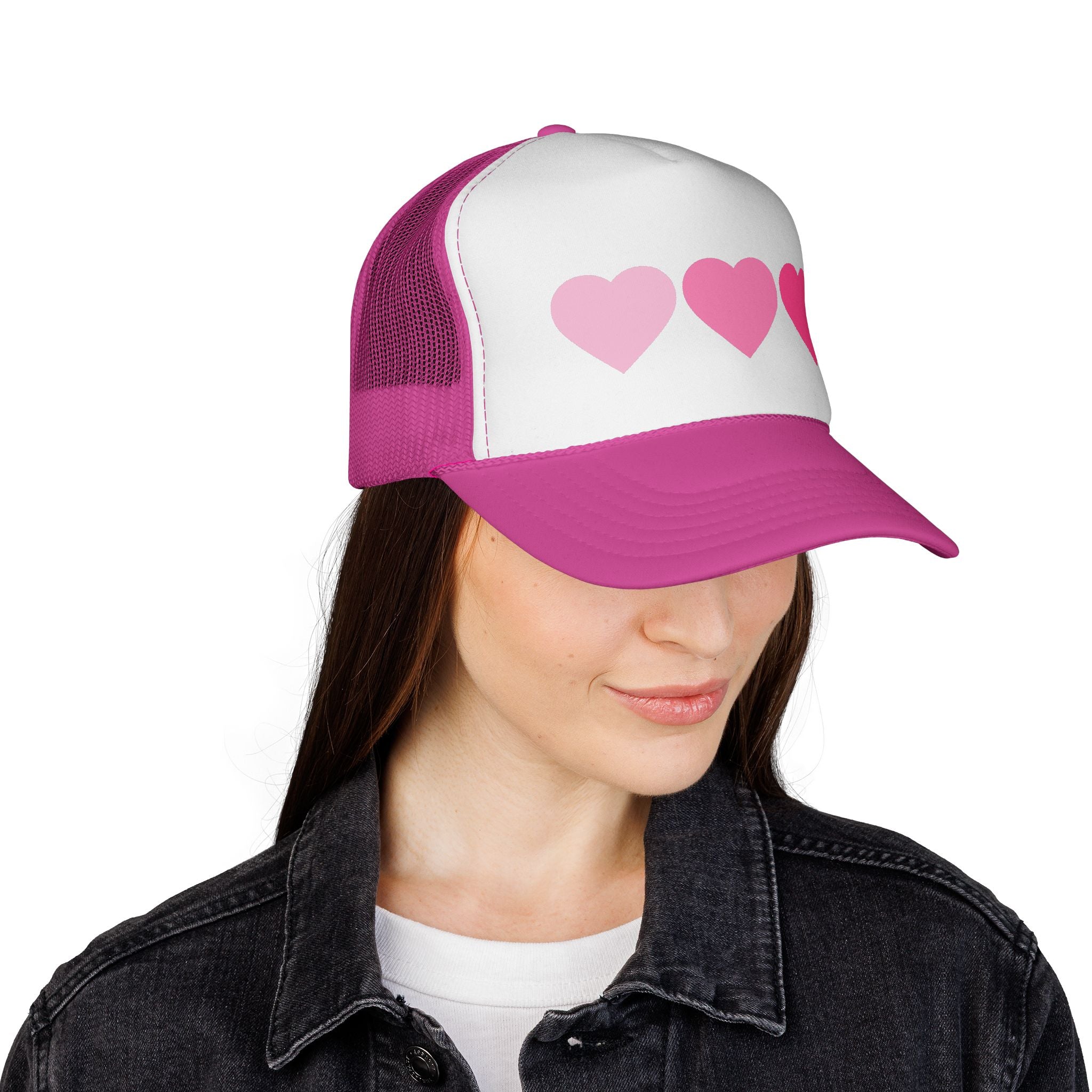 Pink Gradient Hearts Trucker Cap — Cute Valentine’s Mesh Hat