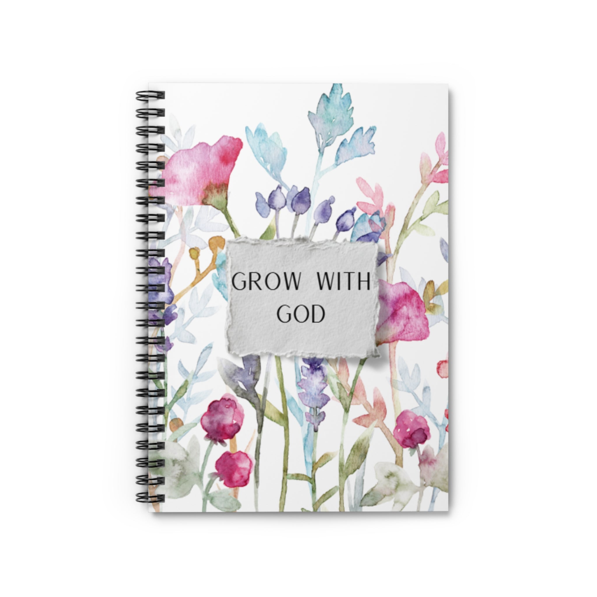 Grow With God Floral Spiral Notebook — Christian Ruled Journal for Prayer &amp; Devotion