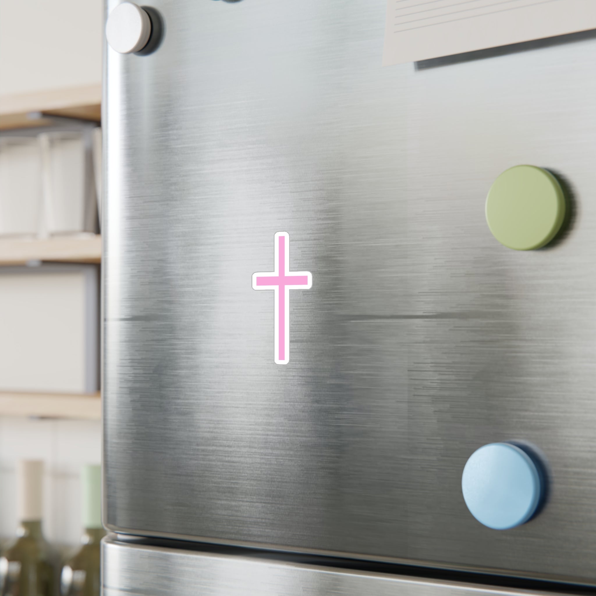 Pink Cross Vinyl Sticker — Kiss-Cut Religious Decal for Water Bottles, Laptops & Cars